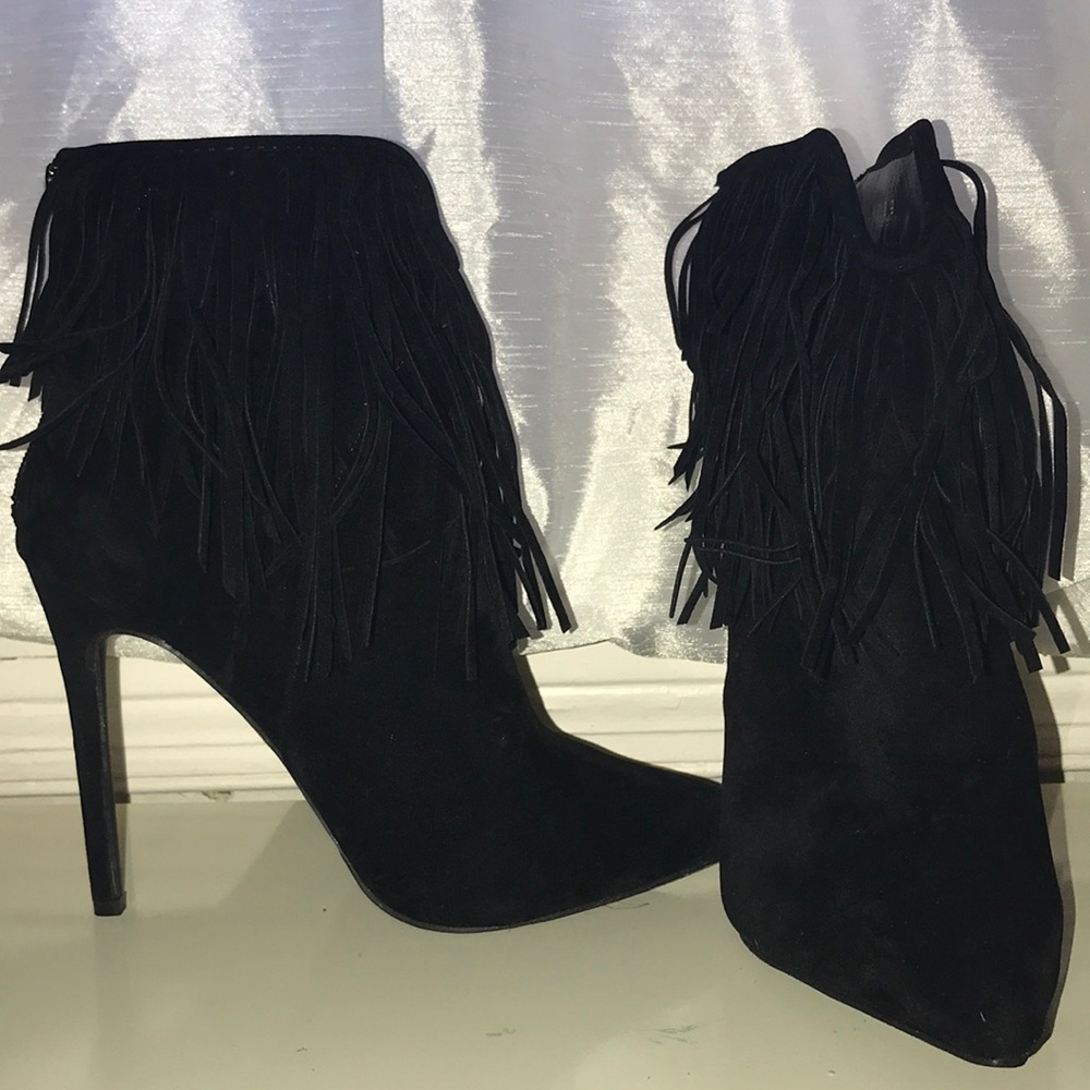 Black Tasseled heeled ankle booties